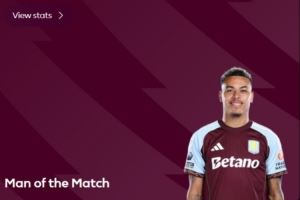 雙響+任意球制勝，摩根·羅杰斯當(dāng)選維拉2-1利茲聯(lián)全場(chǎng)最佳球員